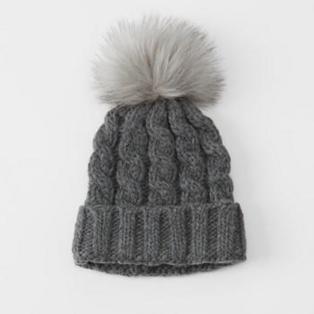 Abercrombie Pom-Pom Turn-up Beanie in Mid Grey